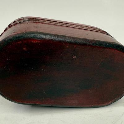 Antique Leather Bound Small Wooden Mahjong Tile Box with Bird & Flowers - no tiles