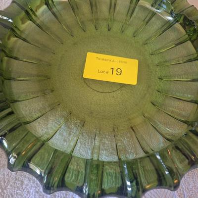 2 large green glass ashtrays