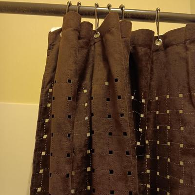 CHOCOLATE BROWN SHOWER CURTAIN, LINER & ROD, CABINET SLIDING DRAWER AND MORE