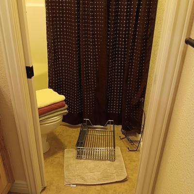 CHOCOLATE BROWN SHOWER CURTAIN, LINER & ROD, CABINET SLIDING DRAWER AND MORE