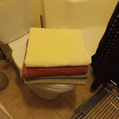 CHOCOLATE BROWN SHOWER CURTAIN, LINER & ROD, CABINET SLIDING DRAWER AND MORE