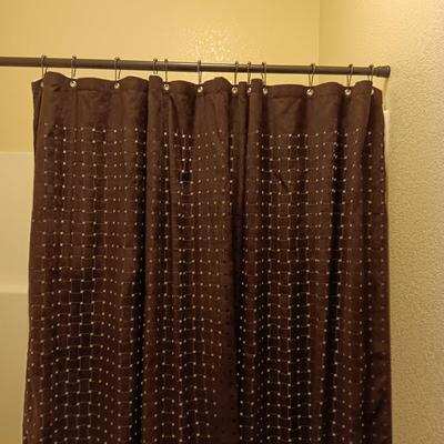 CHOCOLATE BROWN SHOWER CURTAIN, LINER & ROD, CABINET SLIDING DRAWER AND MORE