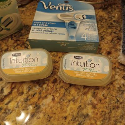 NEW INTUITION & VENUS SHAVING CARTRIDGES, LOTION, BATH SOAPS & WASH CLOTHS