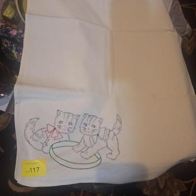 Sale Photo Thumbnail #316: large tea towel or other linen- embroidered