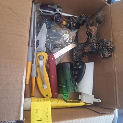 Sale Photo Thumbnail #388: just a random box of small things.  The fu dog or dragon has a damaged eye.
