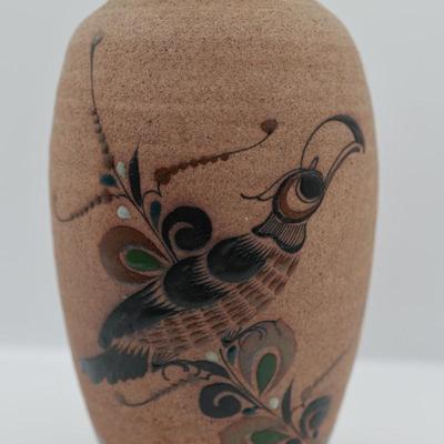Mexican Pottery Vase Bird And Flowers