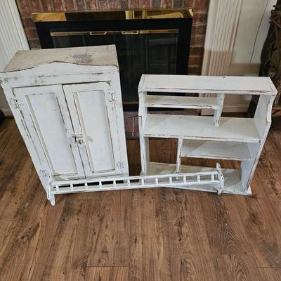 Rustic White/Shabby Chic Cabinet & Shelves (LR-JS)