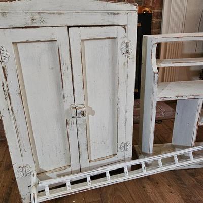 Rustic White/Shabby Chic Cabinet & Shelves (LR-JS)