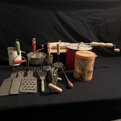 Vintage Kitchen Utensils, Popcorn Popper & More (P-MG)