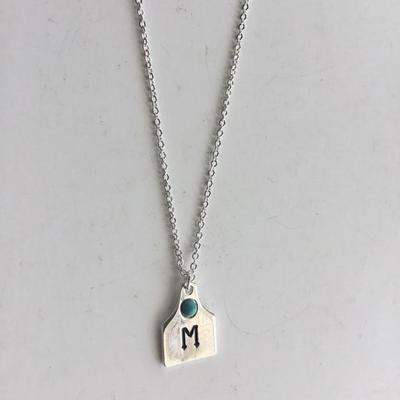 Letter M silver tone fashion necklace