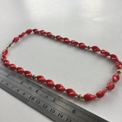 Red nugget beaded collar necklace