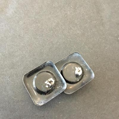 Cool, vintage, metal, black and white square enamel statement earrings very retro