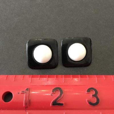 Cool, vintage, metal, black and white square enamel statement earrings very retro