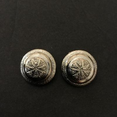 Vintage brushed silver tone starburst clip on earrings