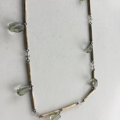 BR marked beautiful gold tone green dangle necklace