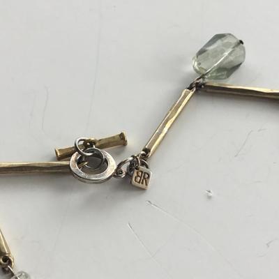 BR marked beautiful gold tone green dangle necklace
