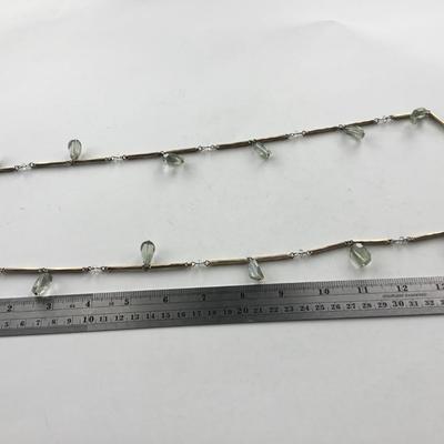 BR marked beautiful gold tone green dangle necklace