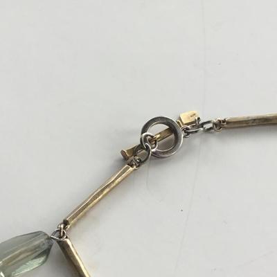 BR marked beautiful gold tone green dangle necklace