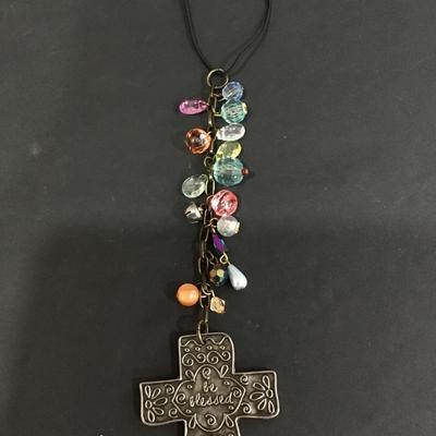 Cross pendant keychain with pretty rhinestones