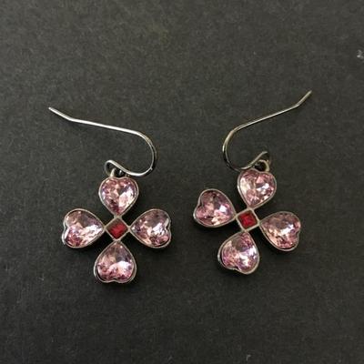Beautiful violet, purple, Givenchy flower, dangle, earrings, crystal