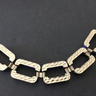 Vintage chunky Silver tone royal blue Lucite type chain link bracelet really cool