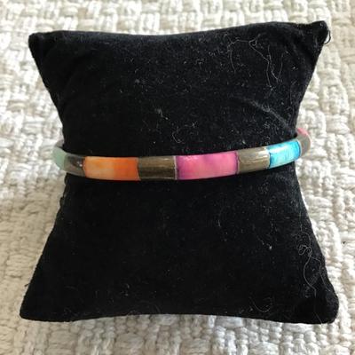 Vintage brass, multicolor shell inlay