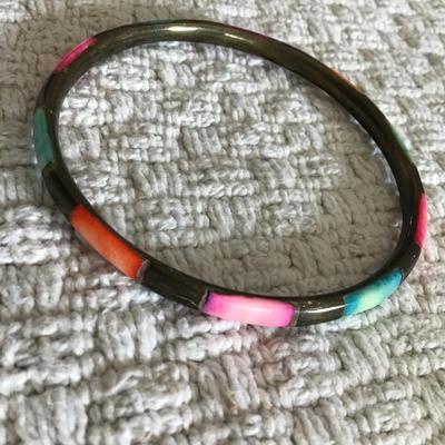 Vintage brass, multicolor shell inlay