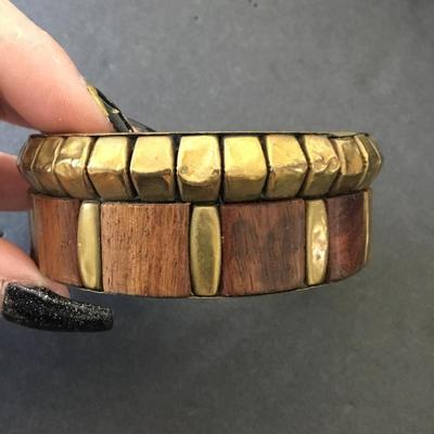 Beautiful, vintage brass, chunky wooden inlay Bengal bracelet very nice