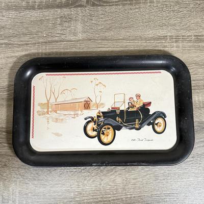 LOT 40H: Vintage/Antique Tin Trays: Painted Coca Cola & 1910 Ford Torpedo