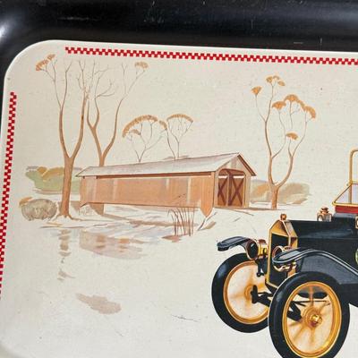 LOT 40H: Vintage/Antique Tin Trays: Painted Coca Cola & 1910 Ford Torpedo