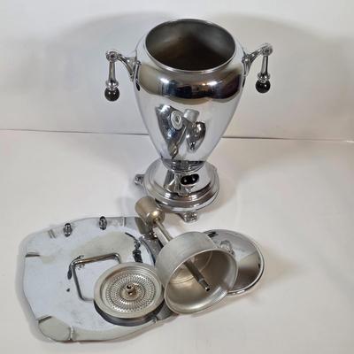 LOT 43K: MCM London & Brighton Chromium Footed Martini/Cocktail Shaker, Along w/Farber Brothers Serving Tray & GE Electric Coffee...