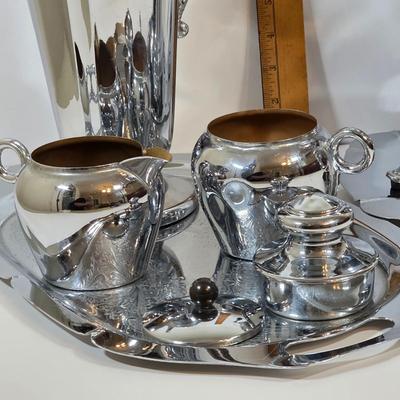 LOT 43K: MCM London & Brighton Chromium Footed Martini/Cocktail Shaker, Along w/Farber Brothers Serving Tray & GE Electric Coffee...