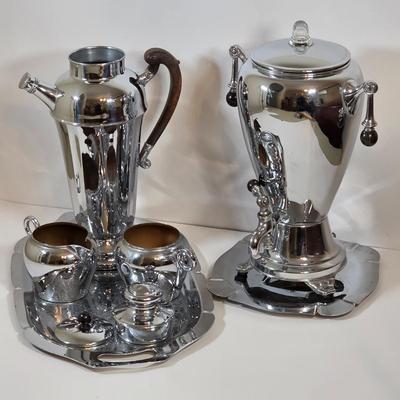 LOT 43K: MCM London & Brighton Chromium Footed Martini/Cocktail Shaker, Along w/Farber Brothers Serving Tray & GE Electric Coffee...