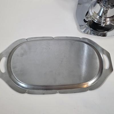 LOT 43K: MCM London & Brighton Chromium Footed Martini/Cocktail Shaker, Along w/Farber Brothers Serving Tray & GE Electric Coffee...