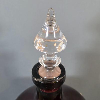 LOT 45K: Antique/Vintage Farber Bros Krome Kraft Amethyst Glass Decanter & 3 Cobalt Blue, Chrome Stem Glasses