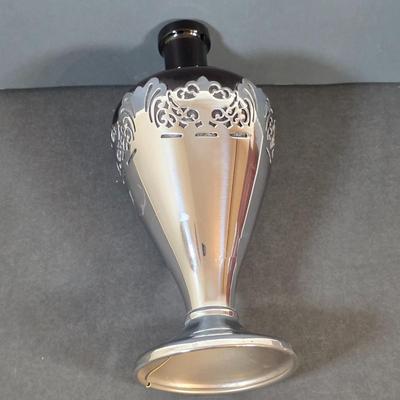 LOT 45K: Antique/Vintage Farber Bros Krome Kraft Amethyst Glass Decanter & 3 Cobalt Blue, Chrome Stem Glasses