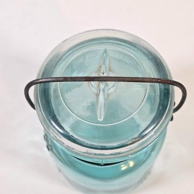 LOT 48K: Antique/Vintage Universal Landers, Frary & Clark Electric Toaster W/3 Wire Bail Closure Blue-Green Glass Canning Jars