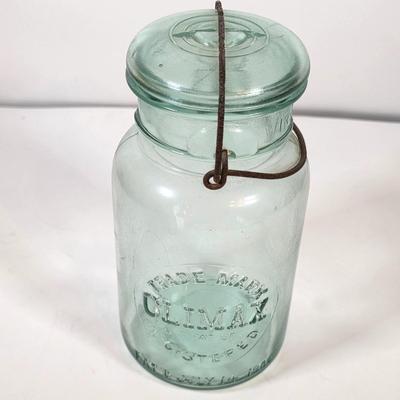 LOT 48K: Antique/Vintage Universal Landers, Frary & Clark Electric Toaster W/3 Wire Bail Closure Blue-Green Glass Canning Jars