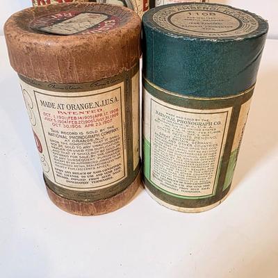 LOT 52K: Antique Thomas Edison Company Phonograph Cylinder Records, 8 Containers W/7 Four-Minute Phonograph Cylinder Records