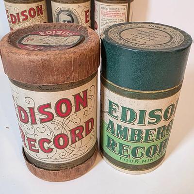 LOT 52K: Antique Thomas Edison Company Phonograph Cylinder Records, 8 Containers W/7 Four-Minute Phonograph Cylinder Records