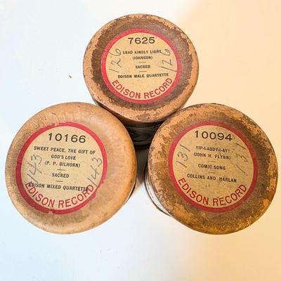 LOT 52K: Antique Thomas Edison Company Phonograph Cylinder Records, 8 Containers W/7 Four-Minute Phonograph Cylinder Records