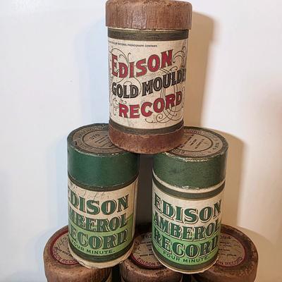 LOT 52K: Antique Thomas Edison Company Phonograph Cylinder Records, 8 Containers W/7 Four-Minute Phonograph Cylinder Records