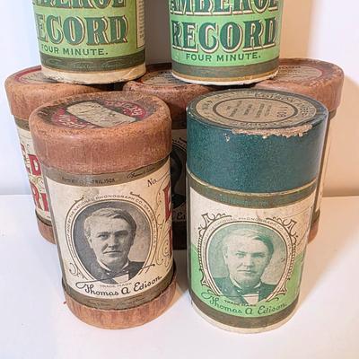 LOT 52K: Antique Thomas Edison Company Phonograph Cylinder Records, 8 Containers W/7 Four-Minute Phonograph Cylinder Records