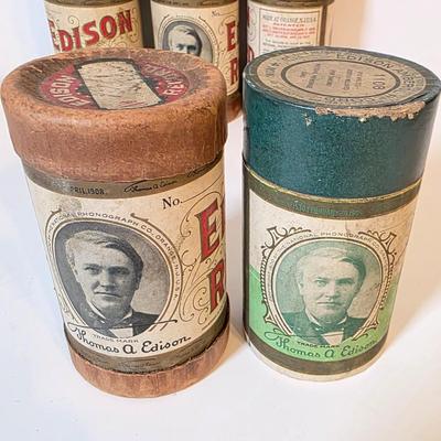 LOT 52K: Antique Thomas Edison Company Phonograph Cylinder Records, 8 Containers W/7 Four-Minute Phonograph Cylinder Records