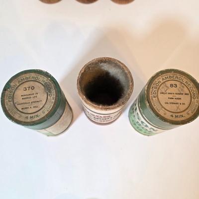 LOT 52K: Antique Thomas Edison Company Phonograph Cylinder Records, 8 Containers W/7 Four-Minute Phonograph Cylinder Records
