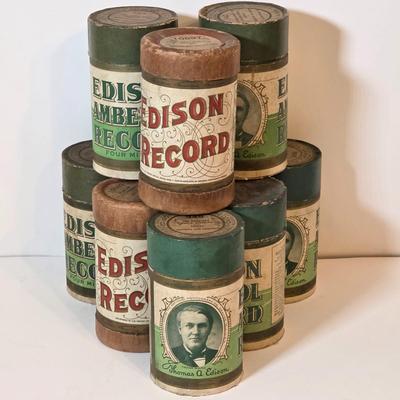 LOT 53K: Antique Thomas Edison Company, Collection of 9 Phonograph Cylinder Records