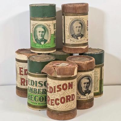 LOT 54K: Antique Thomas Edison Phonograph Cylinder Records, Collection of 8