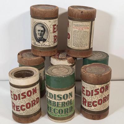 LOT 55K: Antique Collection of 9 Thomas Edison Company Phonograph Cylinder Records
