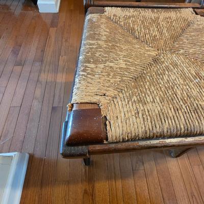 LOT 58D: Vintage Dining Table Set W/4 Rush Seated Pennsylvania Regency House Style Chairs & 4 Table Leaves