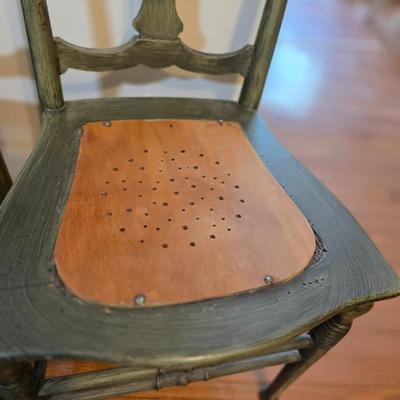 LOT 59D: Pair of Vintage Carved Georgian Farmhouse Style Chairs W/Perforated Wood Seats